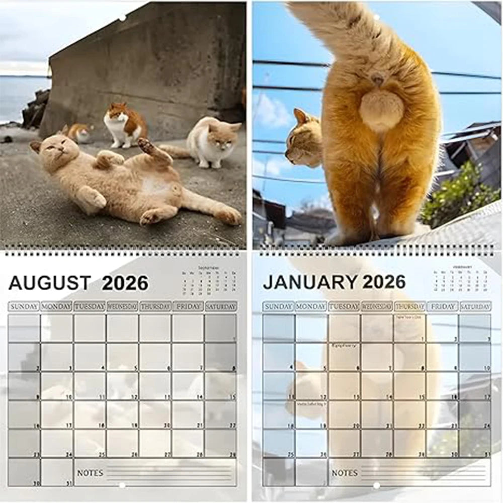 Funny Cat Butt 12-Month Wall Calendar — Cat Tail Family Planner for Living Room & Bedroom