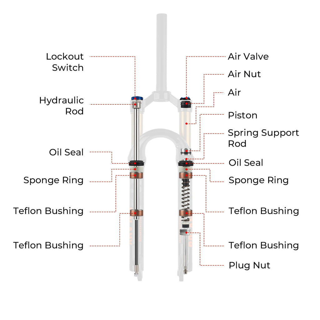 120mm (4.7in) Travel Mountain Bike Air Fork 27.5/29 in, 32mm (1.26in) Stanchion Magnesium Alloy Suspension - Orange