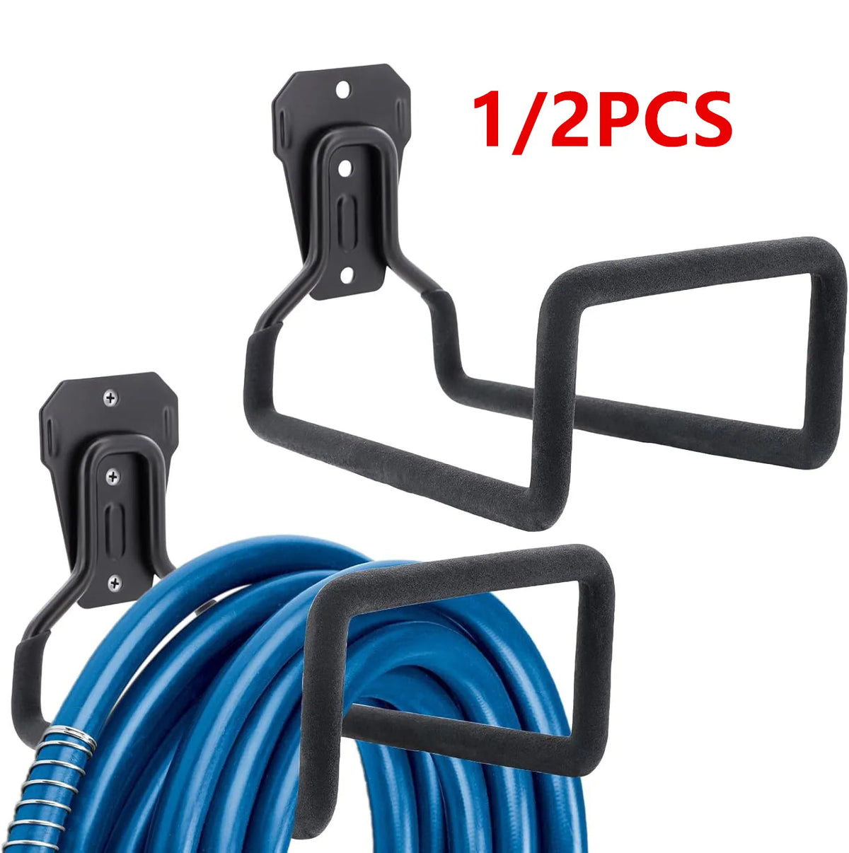 1/2-Pack Heavy Duty Wall Mount Hose Holder - Metal Hanger with Anti-Slip Foam for Garden, Air & Garage