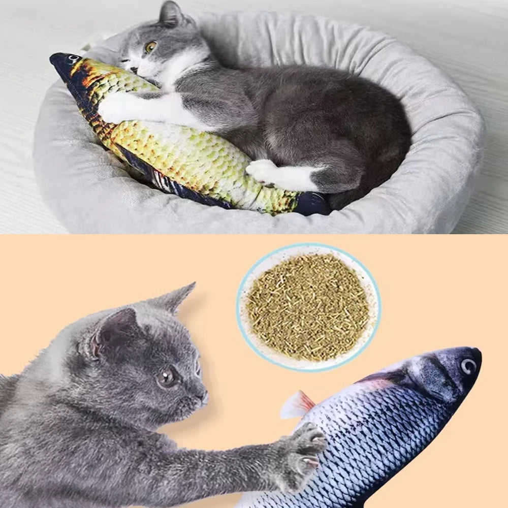 3D Fish-Shaped Plush Cat Toy, Interactive Chew & Teaser, 20 cm (7.9 in)