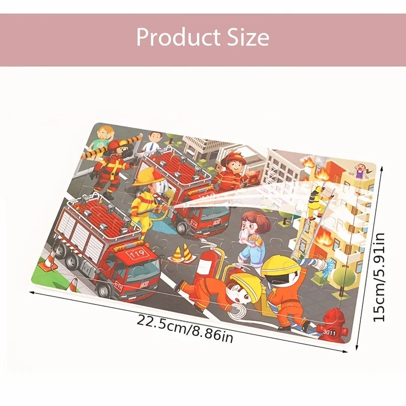 30-Piece Wooden Jigsaw Puzzle for Kids, Cartoon Animals & Vehicles, Early Learning Toy