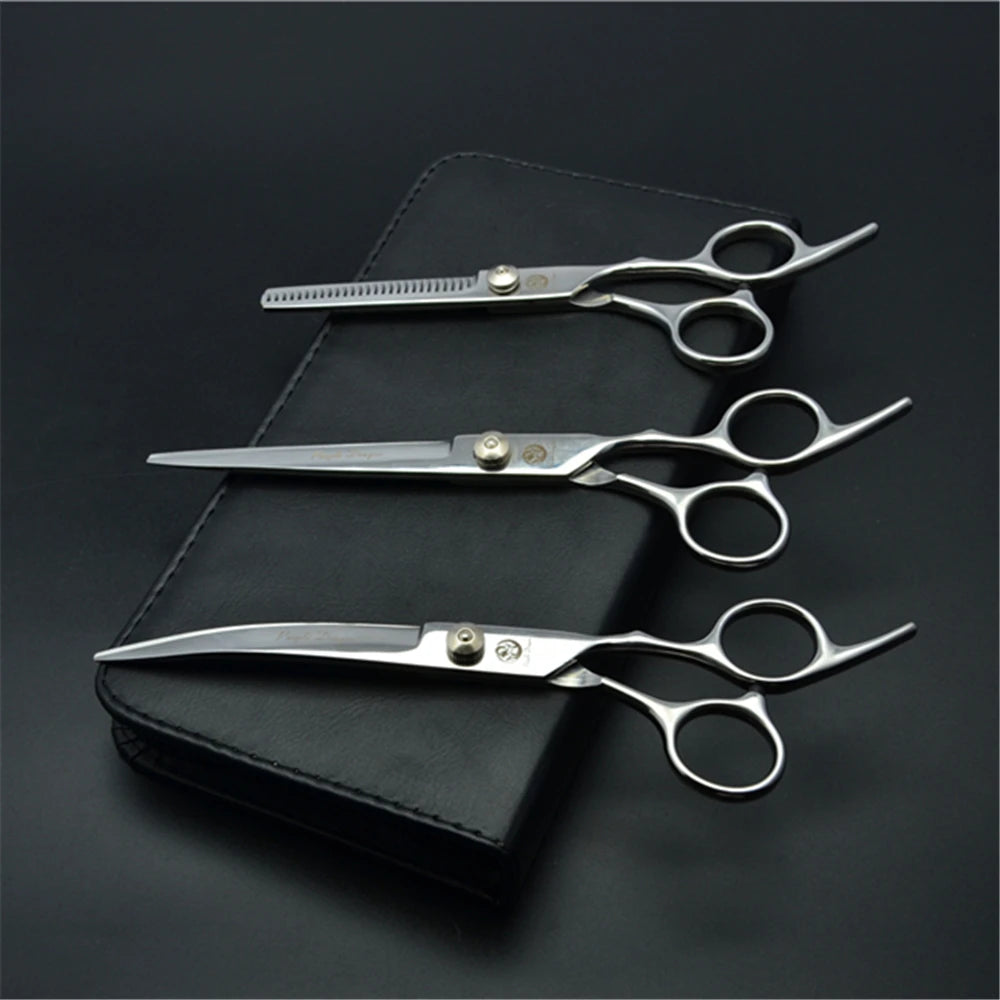 Dog Grooming Scissors Set 6" (15 cm) & 7" (17.5 cm) Stainless Steel Pet Shears — Thinning, Curved & Cutting