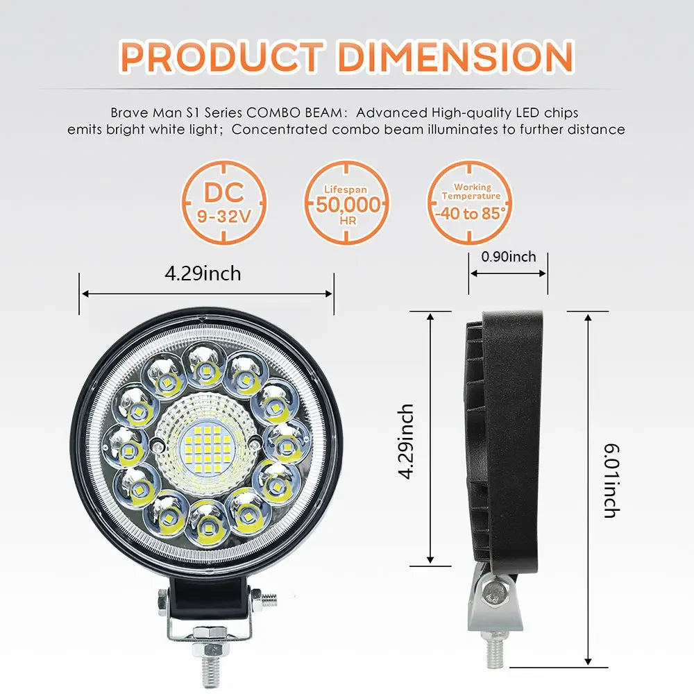 4-Inch (10 cm) LED Work Light - 99W & 123W Round/Square Off-Road Spot Flood Fog Lamp, 12-36V, IP67 - 1/2/4-Pack