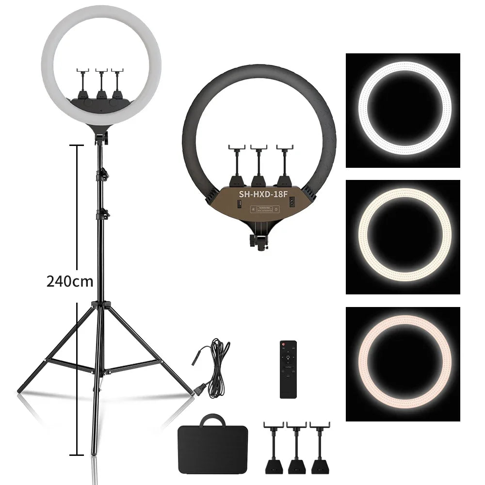 18-Inch (45 cm) 36W Bi-Color Ring Light Kit – Adjustable Stand, Phone Holder & Carry Bag for Makeup, Tattoo, Lash Extensions, Barber