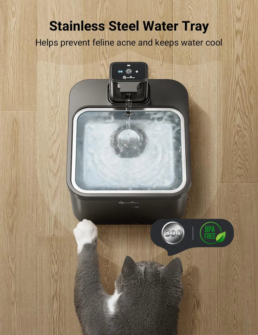 2.5L (84.5 fl oz) Automatic Stainless Steel Cat Water Fountain – Wireless 4000mAh Battery Sensor 2-in-1 Pet Dispenser