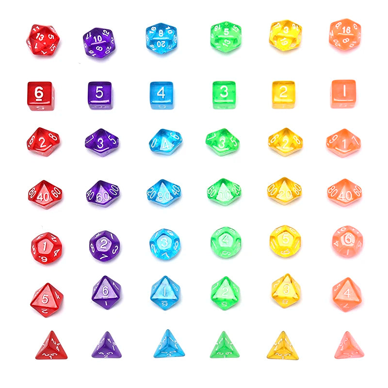 Multicolor Polyhedral RPG Dice Sets — 7-Piece D20 D12 D10 D8 D6 D4 with Bag, Multiple Pack Options (3/6/10/15/20 Sets)