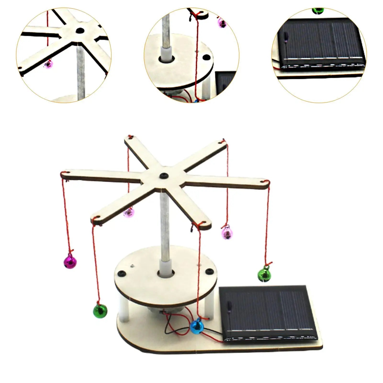 Solar-Powered DIY STEM Wooden Rotating Bell Science Experiment Kit for Kids Ages 3-6
