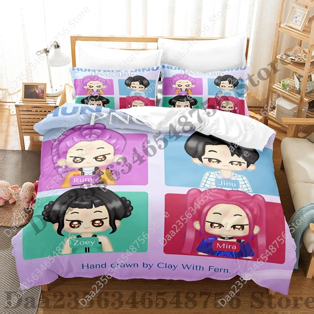 K-Pop Demon Hunter Anime 3D Print Duvet Cover Set – Twin/Full/Queen/King 3-Piece Bedding (Duvet Cover + 2 Pillowcases)