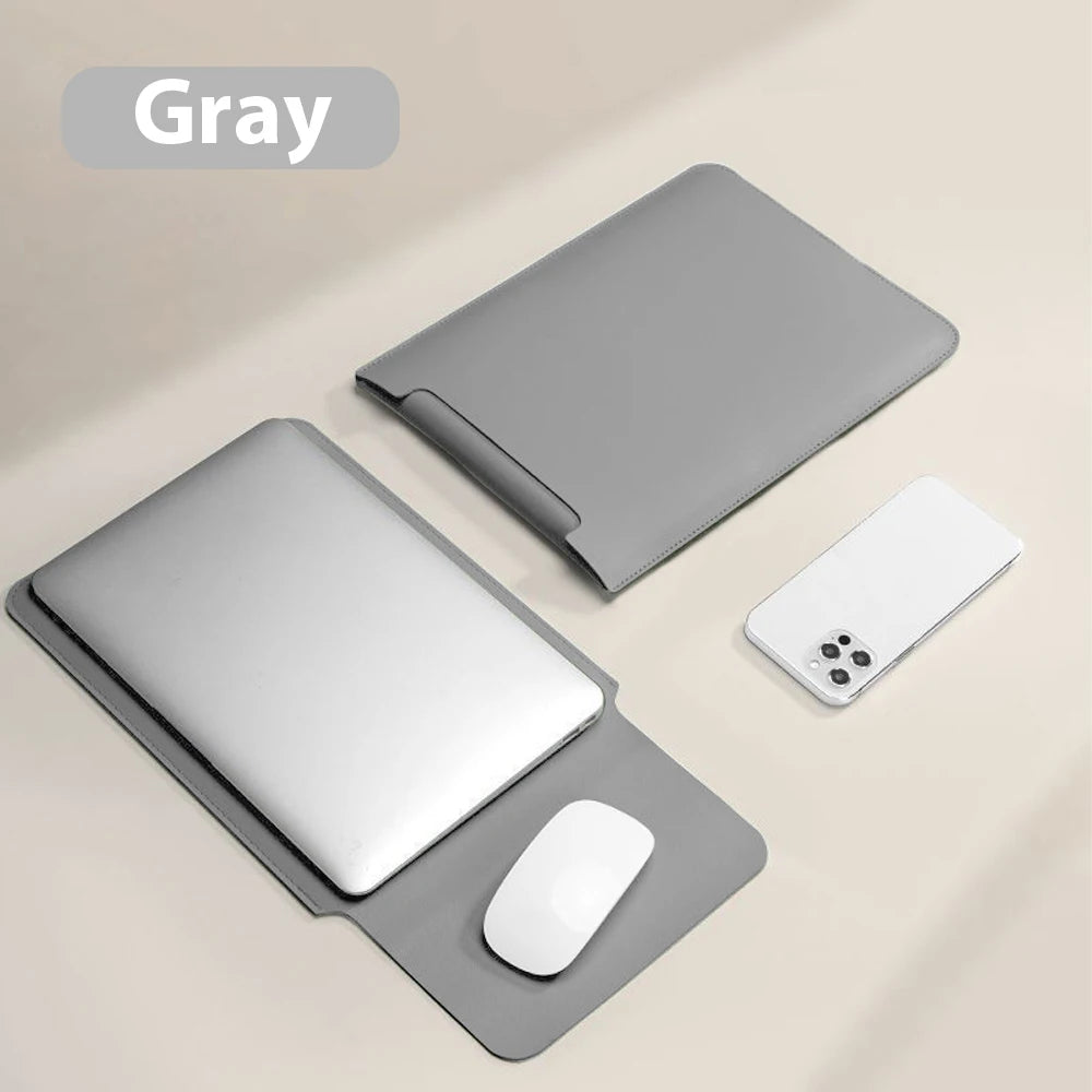 Waterproof PU Laptop Sleeve 11–16 Inch with Convertible Mouse Pad