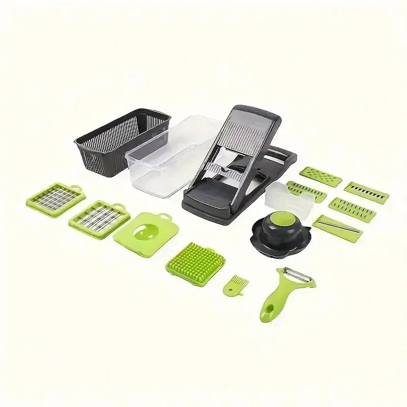 16-in-1 Mandoline Slicer & Vegetable Chopper — Adjustable Stainless Steel Blades, Grater & Shredder