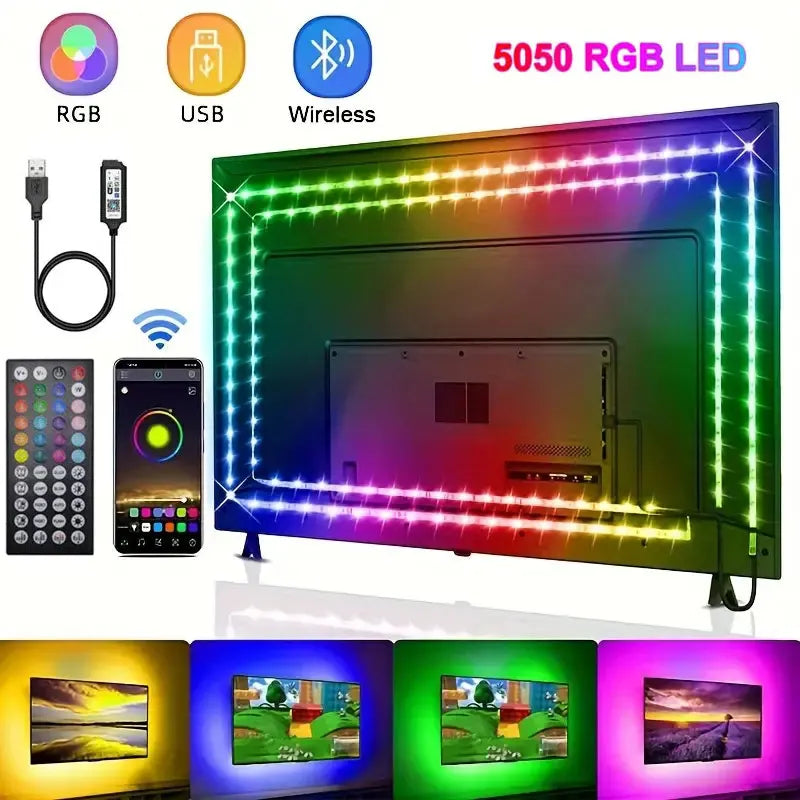 USB 5V RGB LED Strip 5050 SMD Smart Bluetooth & Wi‑Fi LED Tape, Alexa/Google Compatible — 1m to 30m USB RGB Backlight