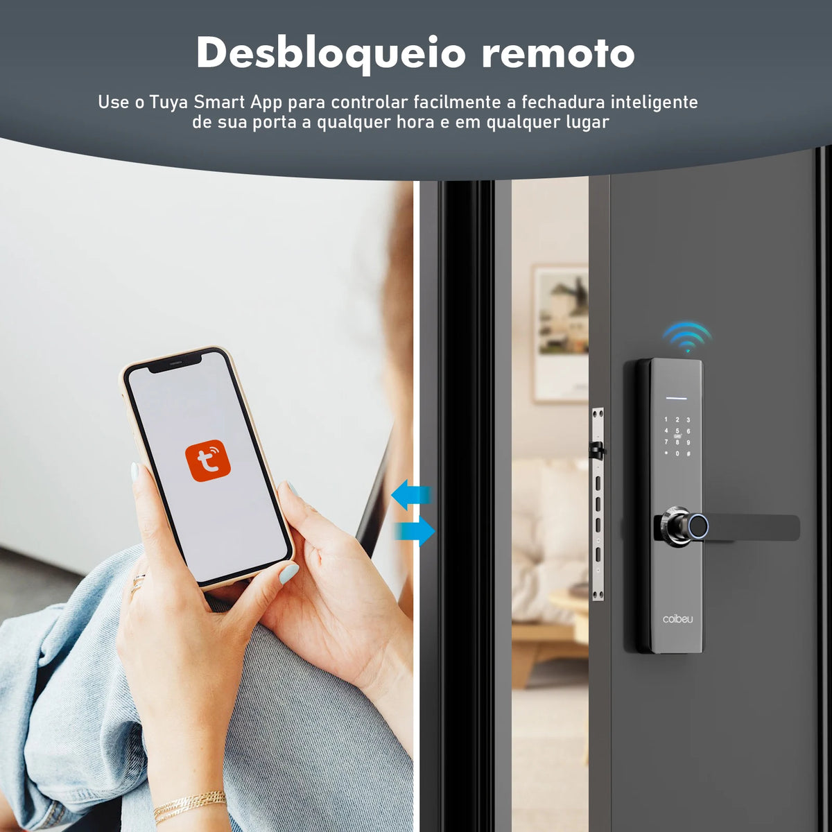 Smart Fingerprint & Password Door Lock — Tuya WiFi Electronic Lock, Quick Unlock ≤1s, Card, Key & NFC, Fits 1.6–3.5 in (40–90 mm) Doors