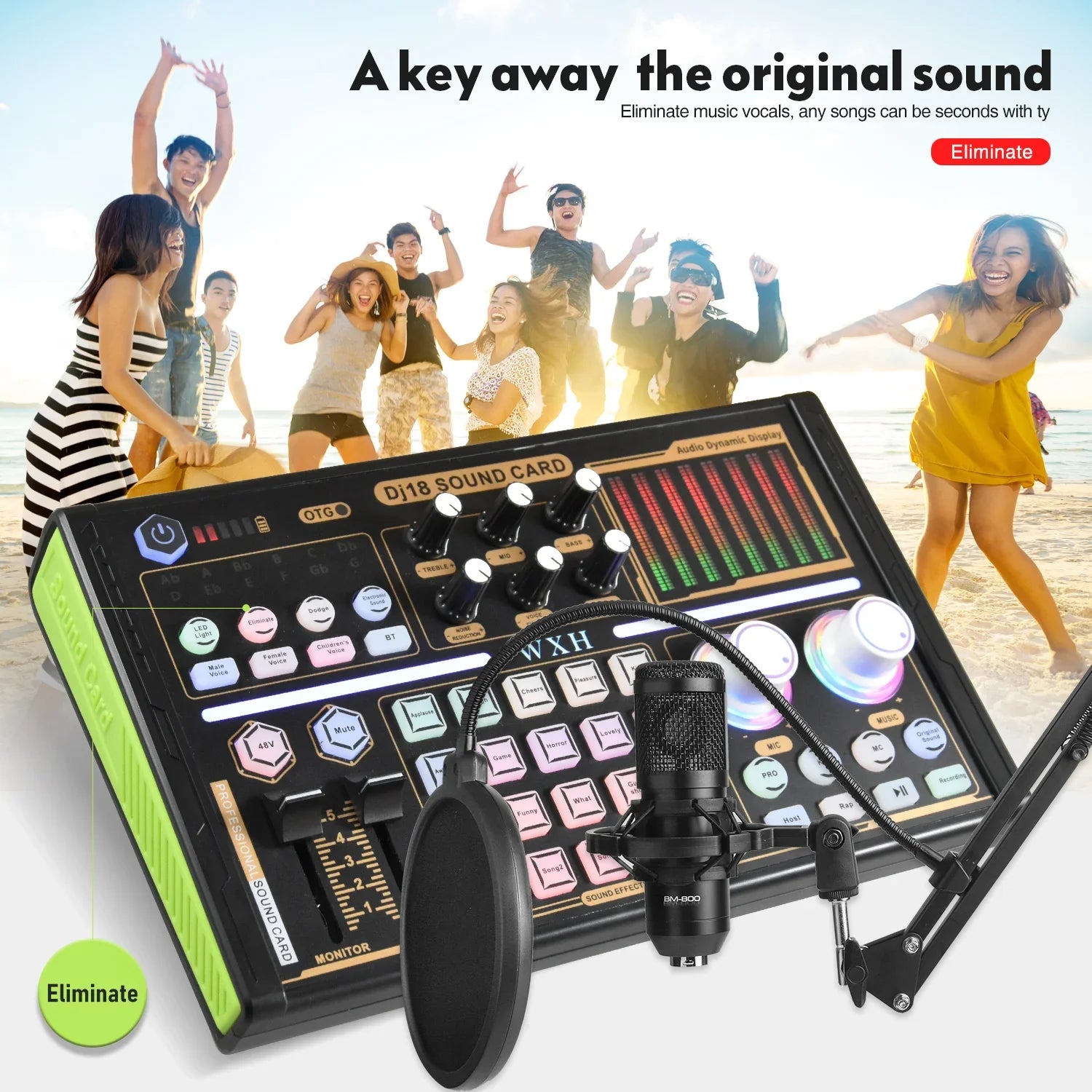 External Sound Card Studio Mixer with Noise-Reduction Microphone for Live Streaming, TikTok, Podcasting