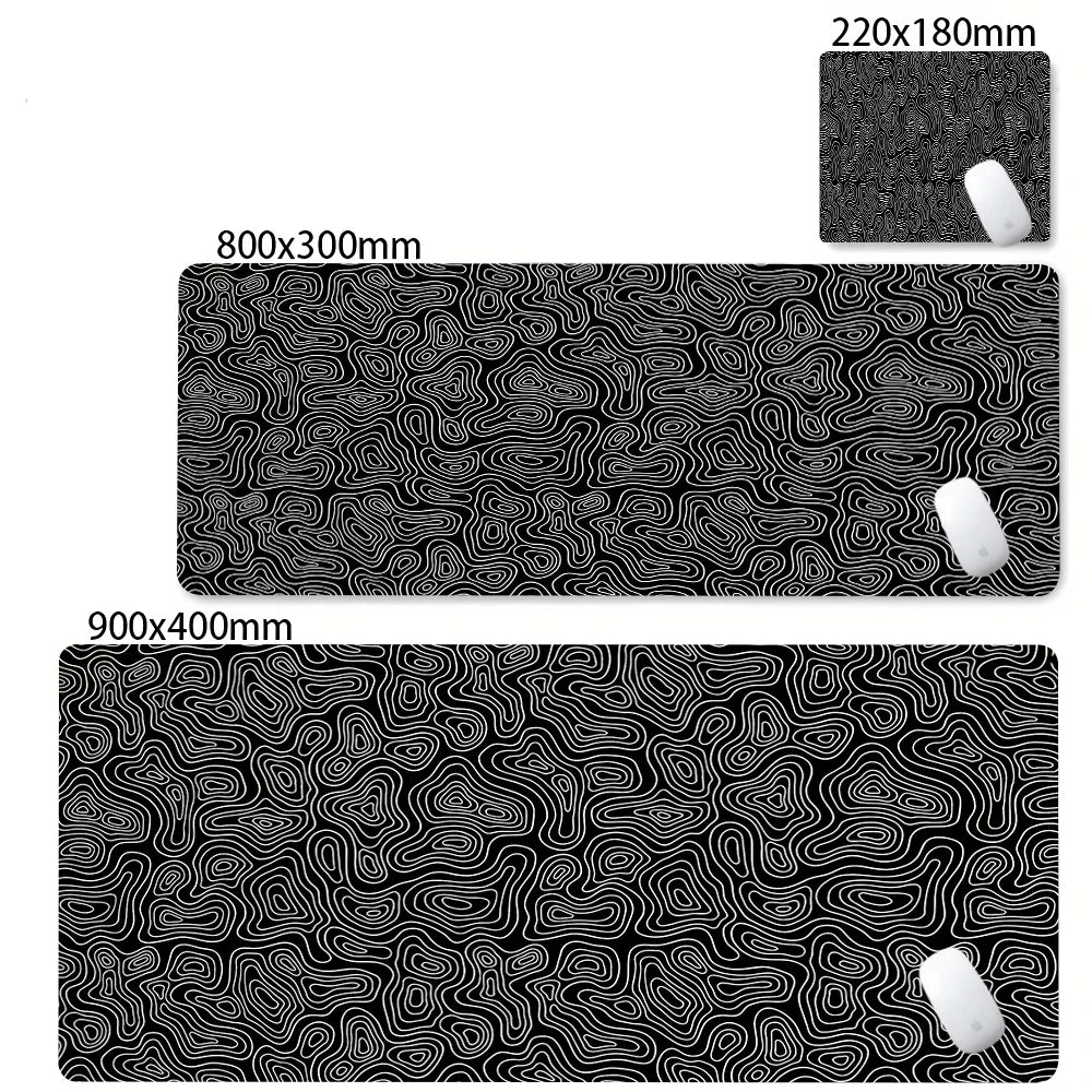 XXL Black & White Abstract Desk Mat - Liquid Strata Gaming Mouse Pad, Large Non-Slip Locking-Edge Deskmat