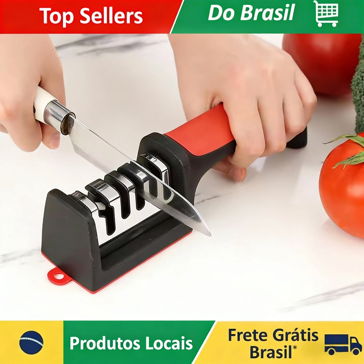 3-Stage Manual Knife Sharpener with Non-Slip Handle - Multifunctional Kitchen Knife Sharpener