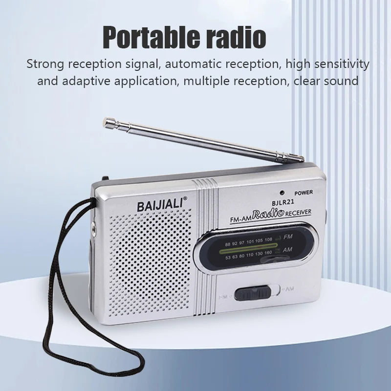 Mini AM FM Portable Radio - Battery-Operated Pocket Radio with Speaker, Compact 3.78 x 2.28 x 0.91 in (96 x 58 x 23 mm)