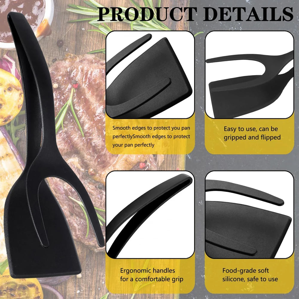 2-in-1 Grip & Flip Spatula Tongs – Nylon Nonstick Egg Flipper, Pancake & Omelet Turner