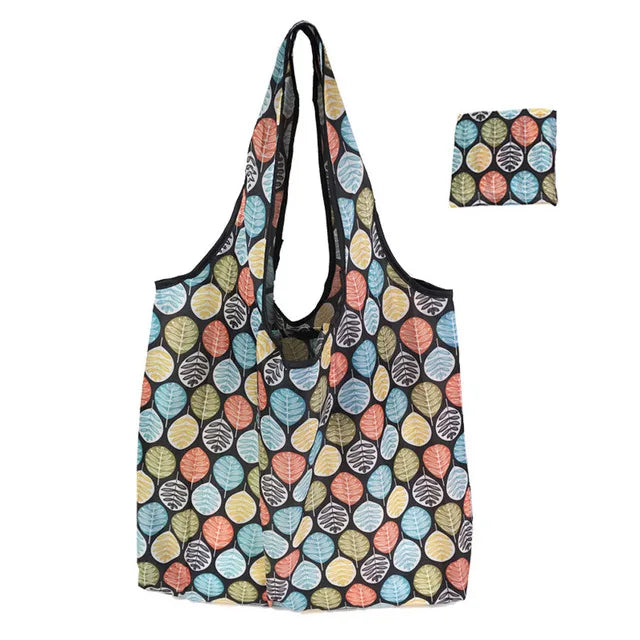 Foldable Reusable Grocery Tote Bag, Lemon Print Eco-Friendly Travel & Beach Pouch