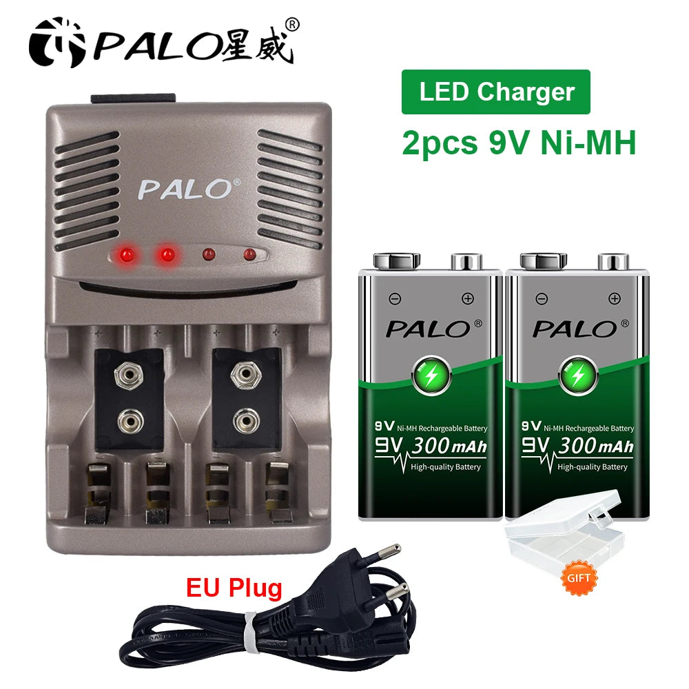 9V Ni-MH Rechargeable Battery 300mAh with Smart Charger — Low Self-Discharge Reusable 9 Volt Battery