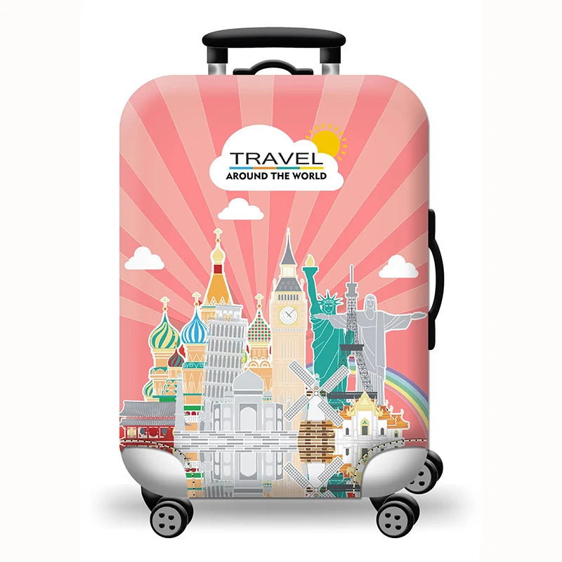 Elastic Stretch Printed Luggage Cover with Zipper & Buckle – Fits 18–32 Inch (46–81 cm) Suitcases – Durable Travel Trolley Protector