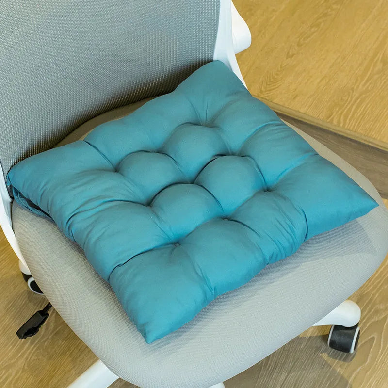 Tie-On Rectangle Dining Chair Seat Cushion - Thick Polyester Cotton Pad for Dining, Floor & Meditation
