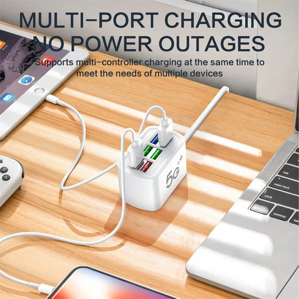 6-Port USB Travel Charger Hub – 120W Fast Charging Power Strip with EU & US Plug, Universal USB AC Adapter