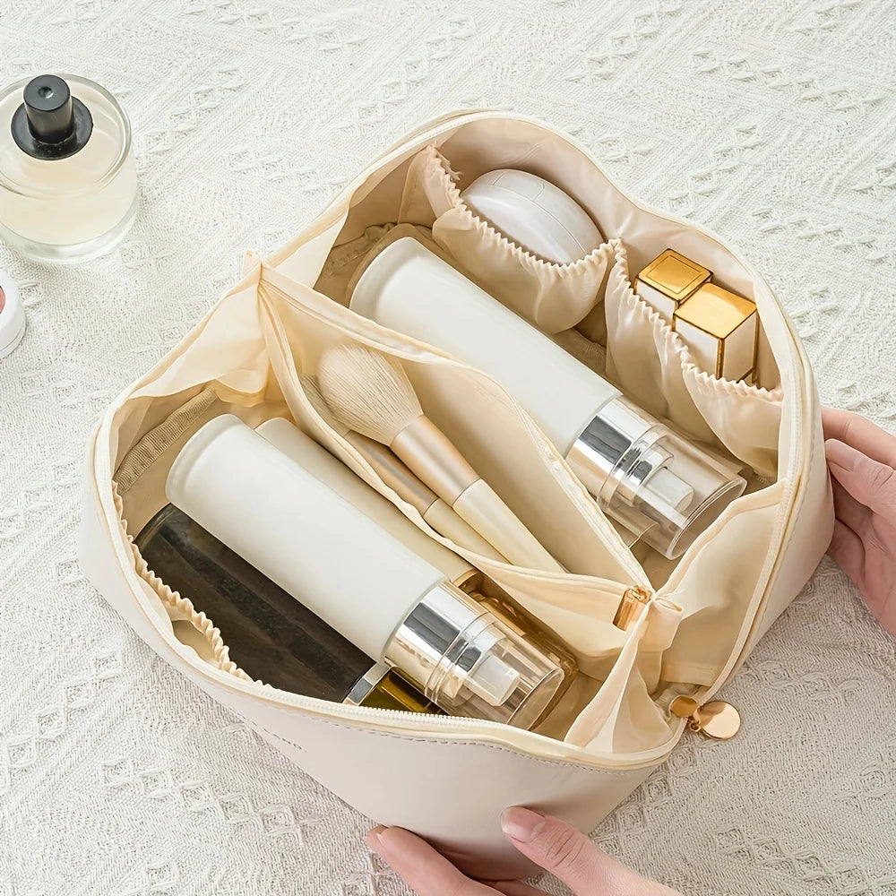 Luxury PU Leather Makeup Organizer Cosmetic Bag – Women's Travel Toiletry Case with Zipper