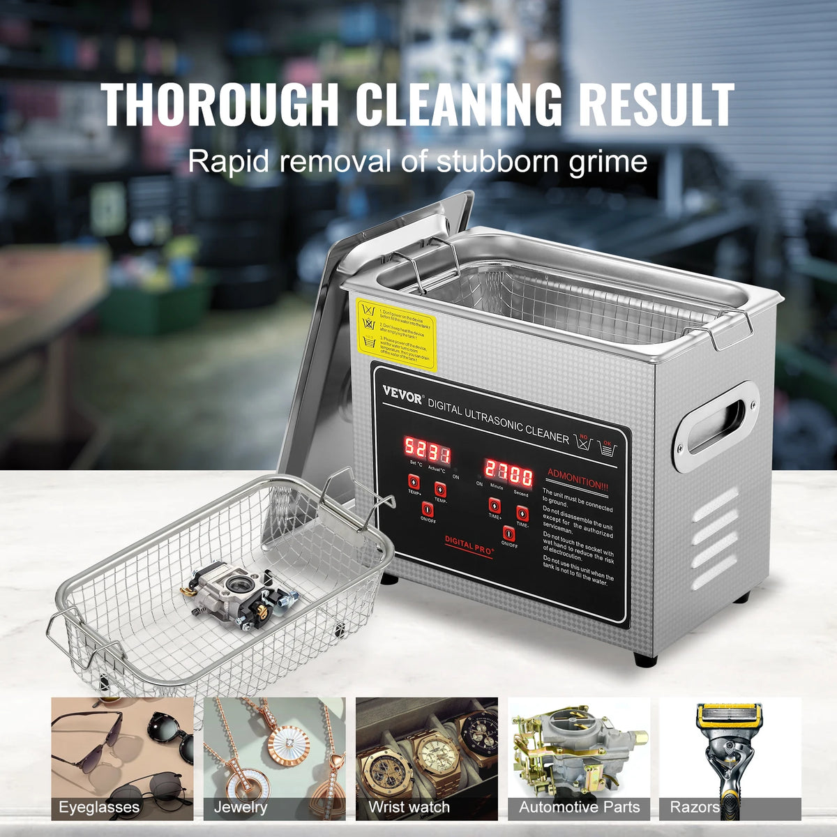 Stainless Steel Ultrasonic Cleaner — Portable Jewelry, Watch & Parts Washer (1.3–30L / 0.34–7.9 gal)