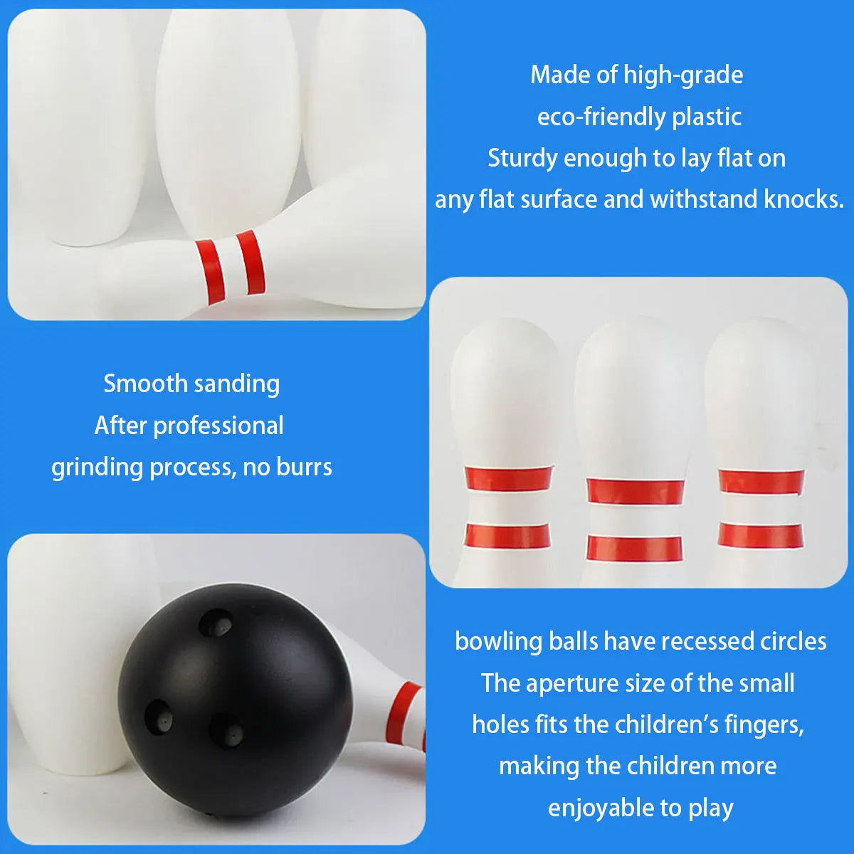 Kids 10-Pin Bowling Set with 2 Balls — Plastic Indoor & Outdoor Family Game, 16cm (6.3in) Pins, 7cm (2.8in) Balls