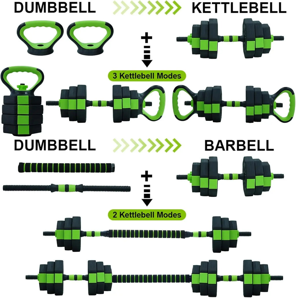 4-in-1 Adjustable Dumbbell Kettlebell Set – 66 lb (30 kg) or 88 lb (40 kg) Convertible Dumbbells to Barbell with Push-Up Handles for Home Gym