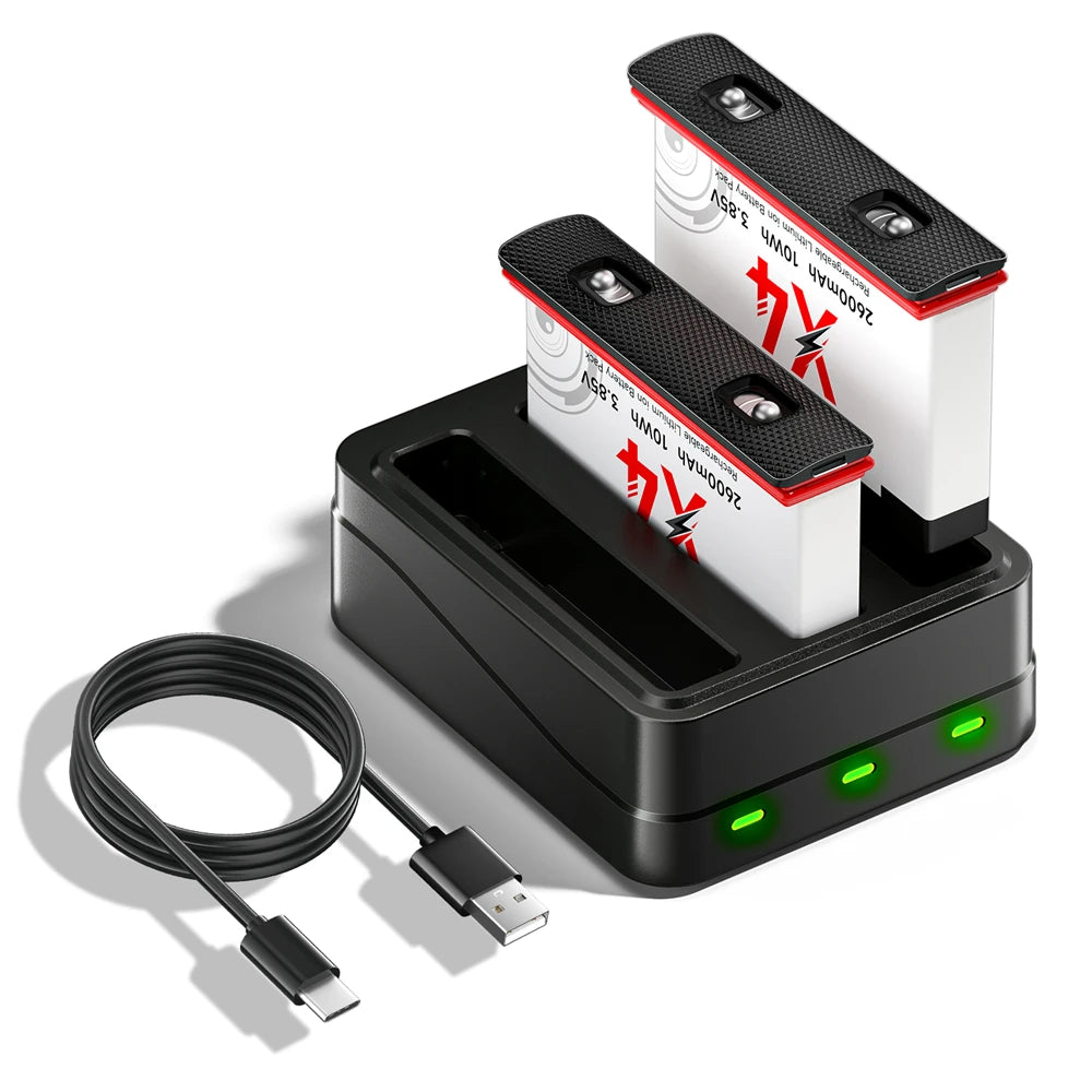 2600mAh High Capacity Camera Battery + 3-Slot LED Fast Charger for Action Cameras