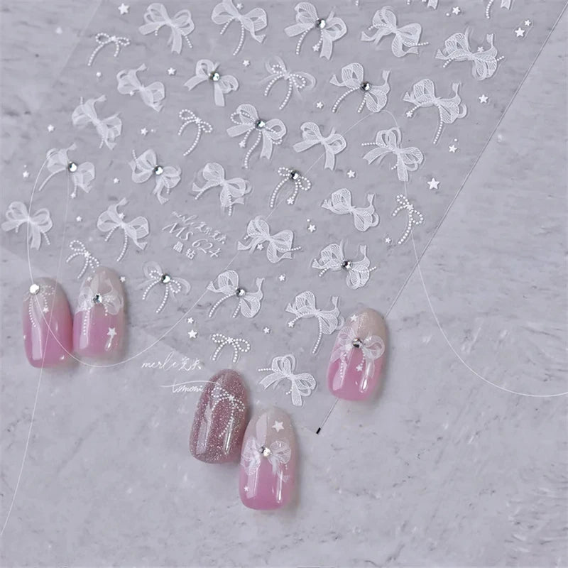 5D Lace Bow Nail Stickers with Crystal Rhinestones view 4