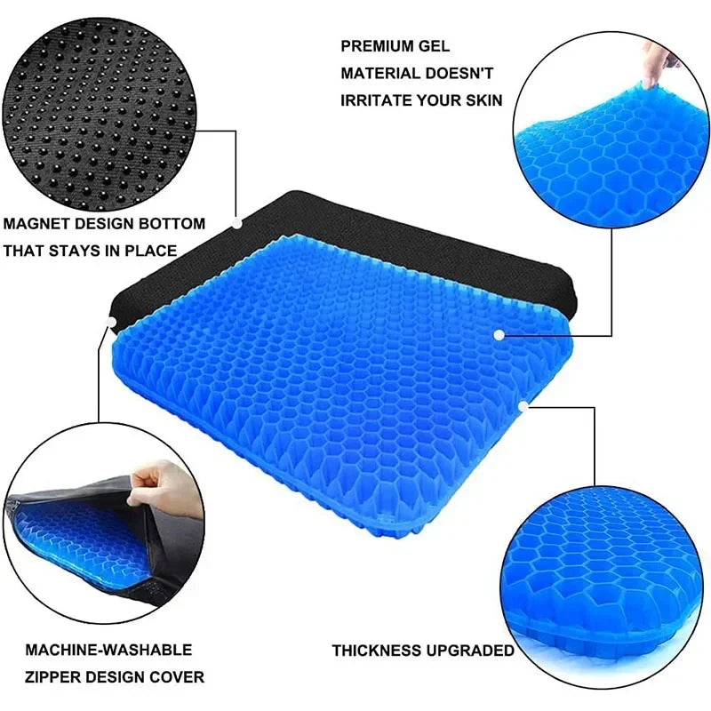 Double-Thick Gel Seat Cushion – Honeycomb Cooling Pressure Relief Pad for Office Chair, Car Seat & Wheelchair (Breathable, Non-Slip, Washable)