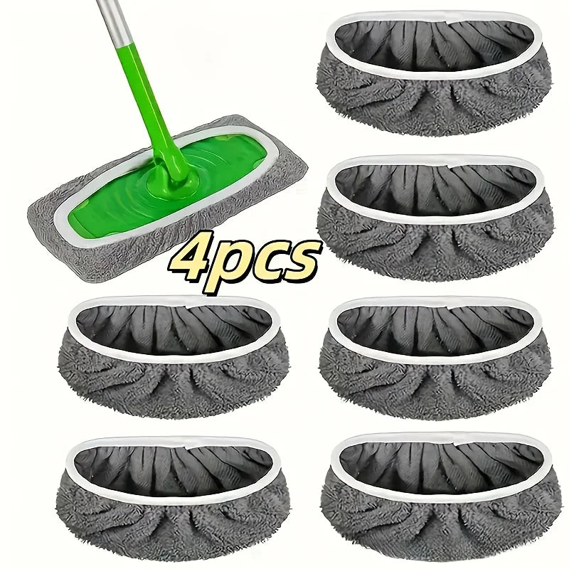 4-Pack Reusable Microfiber Mop Pads – Ultra-Fine Fiber, High Water Absorption, Fits Most Standard Mops