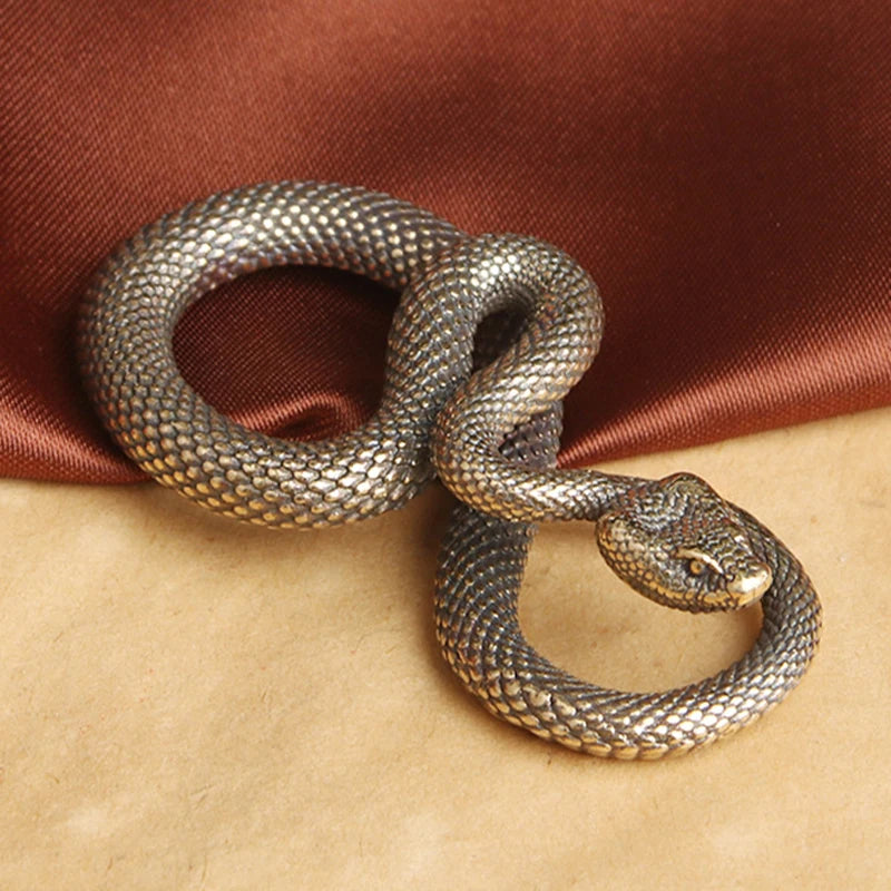 Retro Copper Snake Boa Mini Figurine Brass Tea Pet - 52 x 29.5 mm (2.05 x 1.16 in) Desk & Living Room Ornament