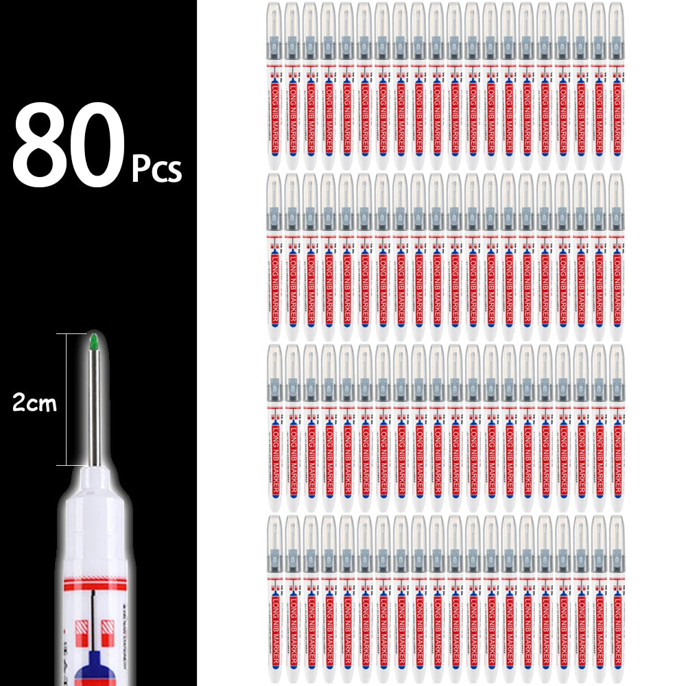Waterproof Long-Head Deep-Hole Marker Pens 20mm Tip — Permanent Oil Ink for Metal, Wood & Carpentry (Black, Blue, Red, Green)