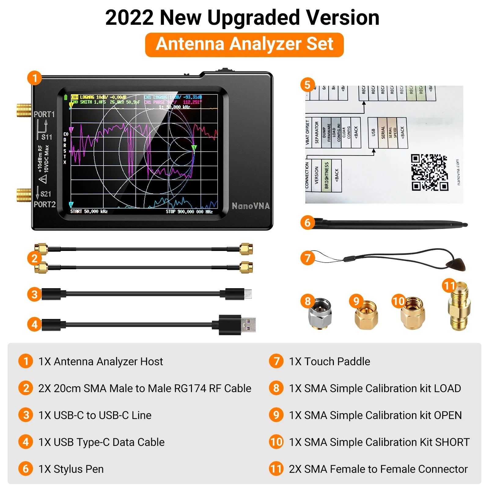 Vector Network Antenna Analyzer 10 kHz - 1.5 GHz | Portable VNA Spectrum Analyzer 2.8 inch Touchscreen, USB-C, SD Card (Up to 32GB)
