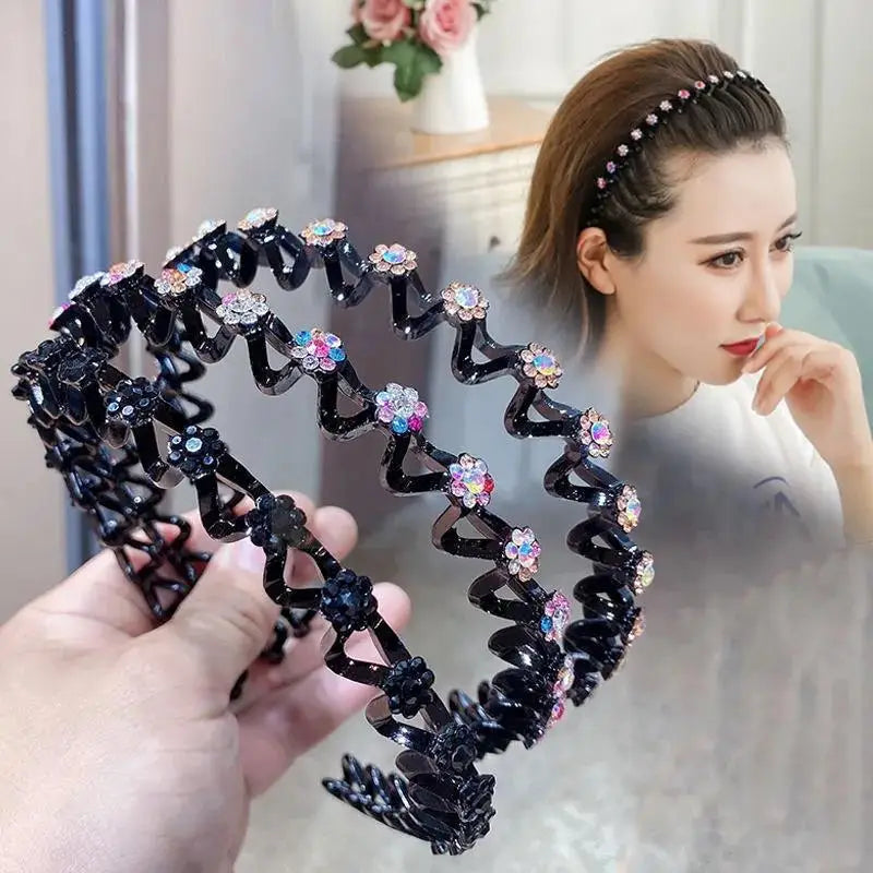 Pearl Rhinestone Non-Slip Elastic Flower Headband for Girls & Women