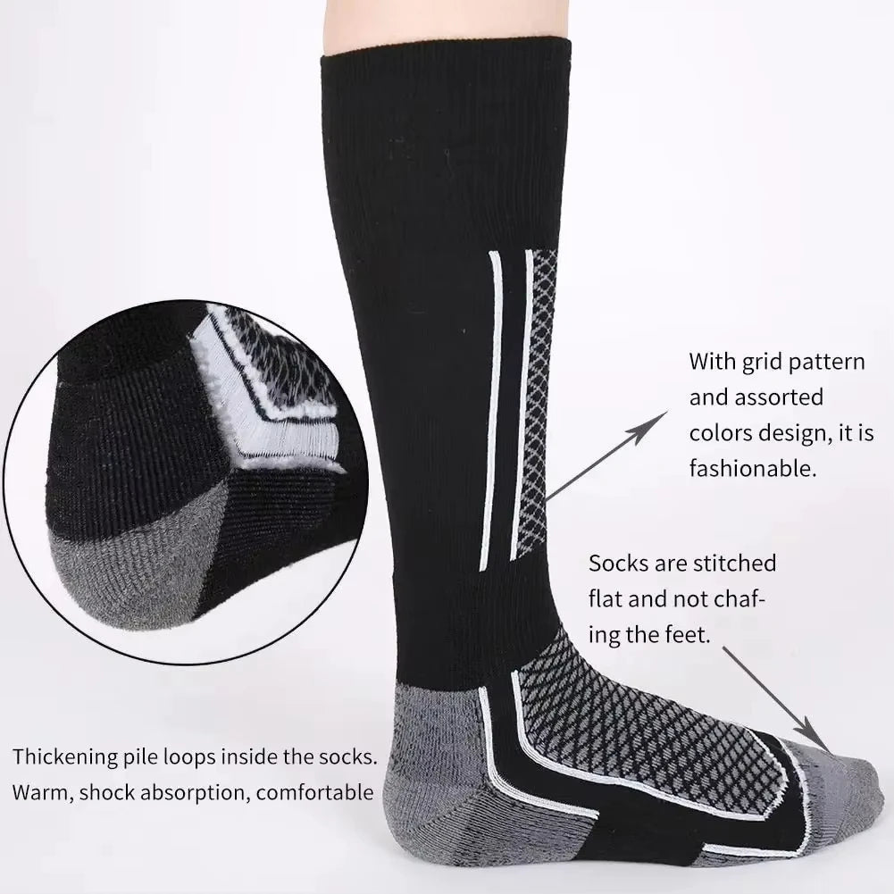 Thickened Knee-High Winter Ski Socks (1 Pair) - Thermal Terry Hiking & Sports Socks, Women EU 33-39 / Men EU 39-45