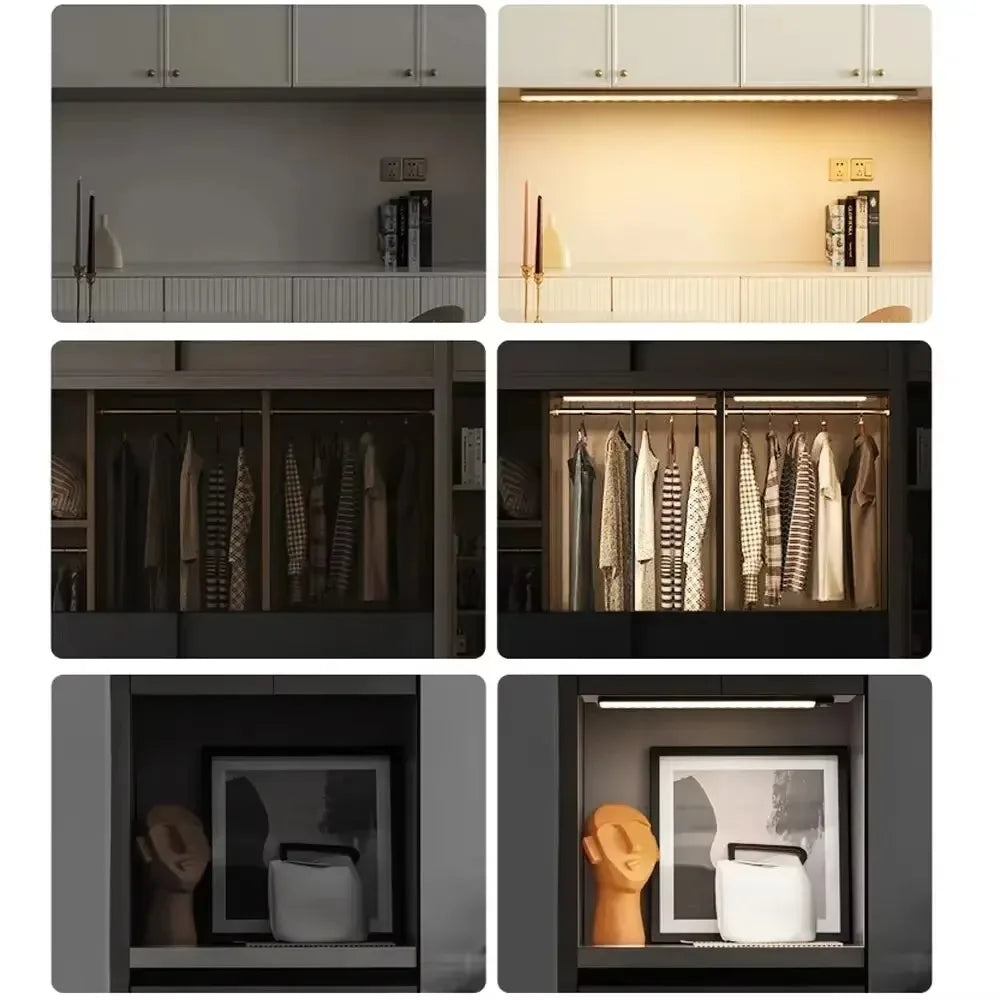 Rechargeable LED Motion Sensor Under Cabinet Light 10/20/30/40/50 cm (3.9/7.9/11.8/15.7/19.7 in) 3-in-1 Color Temp for Closet Kitchen Wardrobe