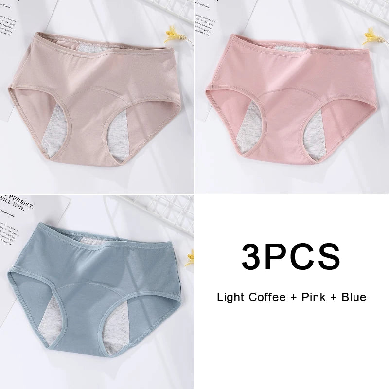 3-Pack Women's Menstrual & Postpartum Cotton Briefs – Leakproof, High Absorbency for Heavy Flow