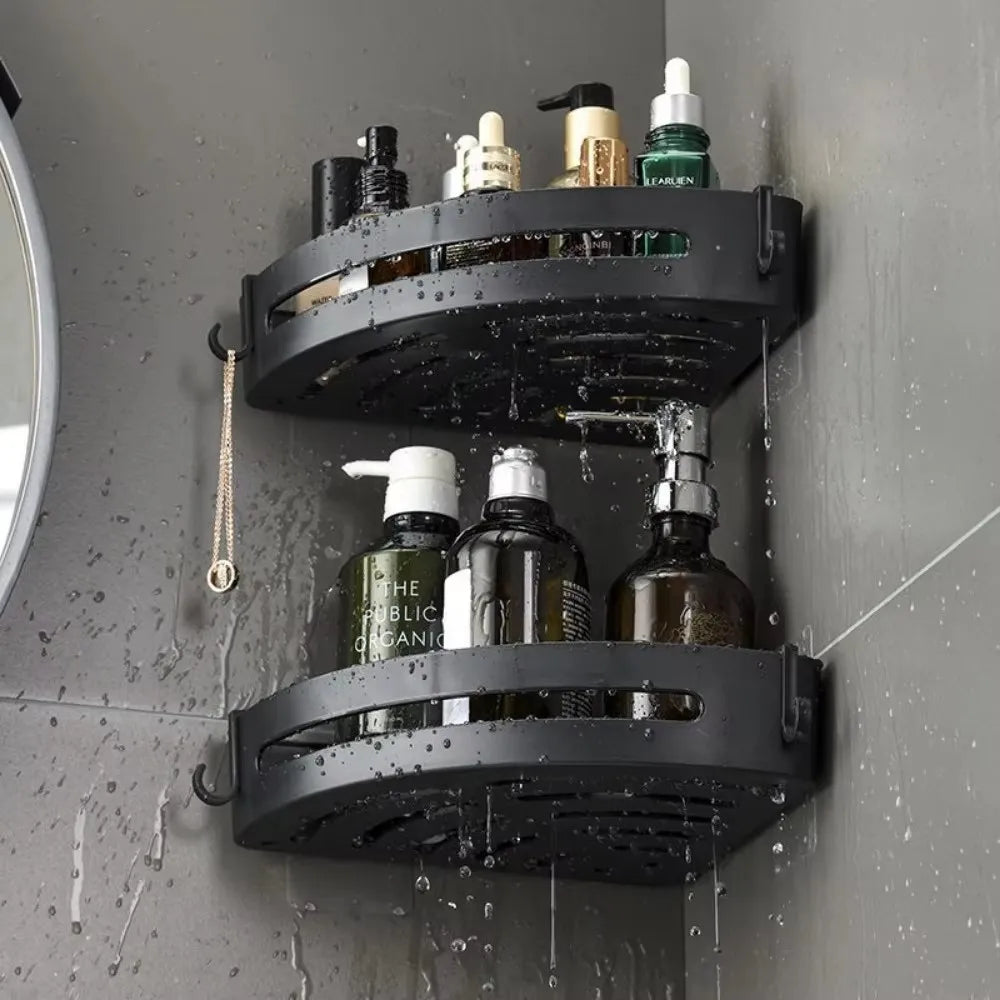 3/2/1-Pack No-Drill Adhesive Corner Shower Caddy – Wall-Mounted Bathroom Shelf for Shampoo & Towels, Space Aluminum & Plastic, Black
