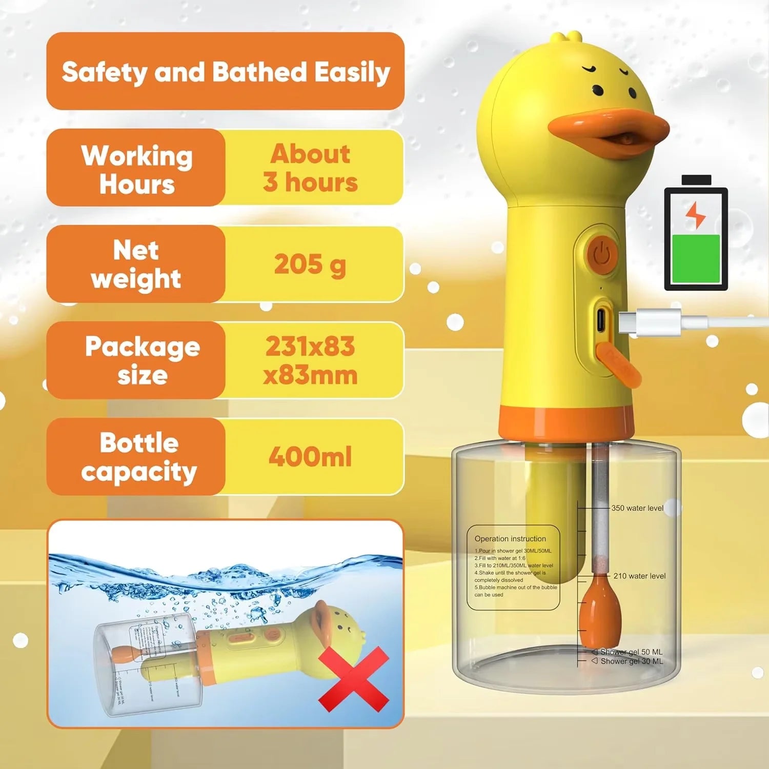 Cute Duck USB Rechargeable Electric Foam Soap Dispenser for Pet Bathing - Automatic Foamer for Dogs & Cats