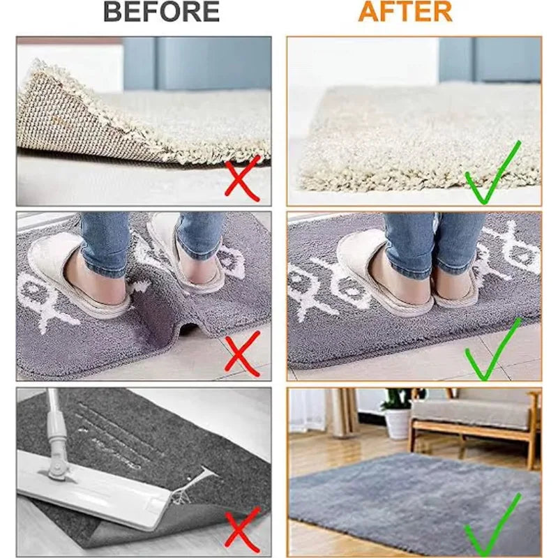 Non-Slip Rug Corner Pads - Reusable Washable PU Carpet Grippers Anti-Curling Adhesive for Rugs & Mats