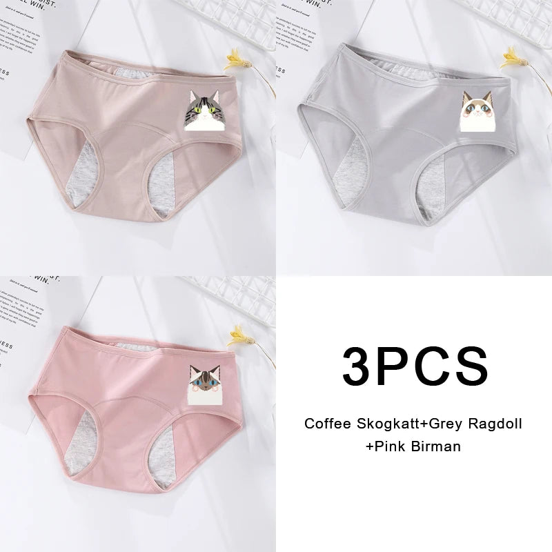 3-Pack Women's Menstrual & Postpartum Cotton Briefs – Leakproof, High Absorbency for Heavy Flow