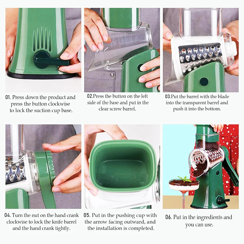 5-in-1 Rotary Cheese Grater Mandoline Shredder Vegetable Julienne Slicer Waffle Cutter Nut Chopper
