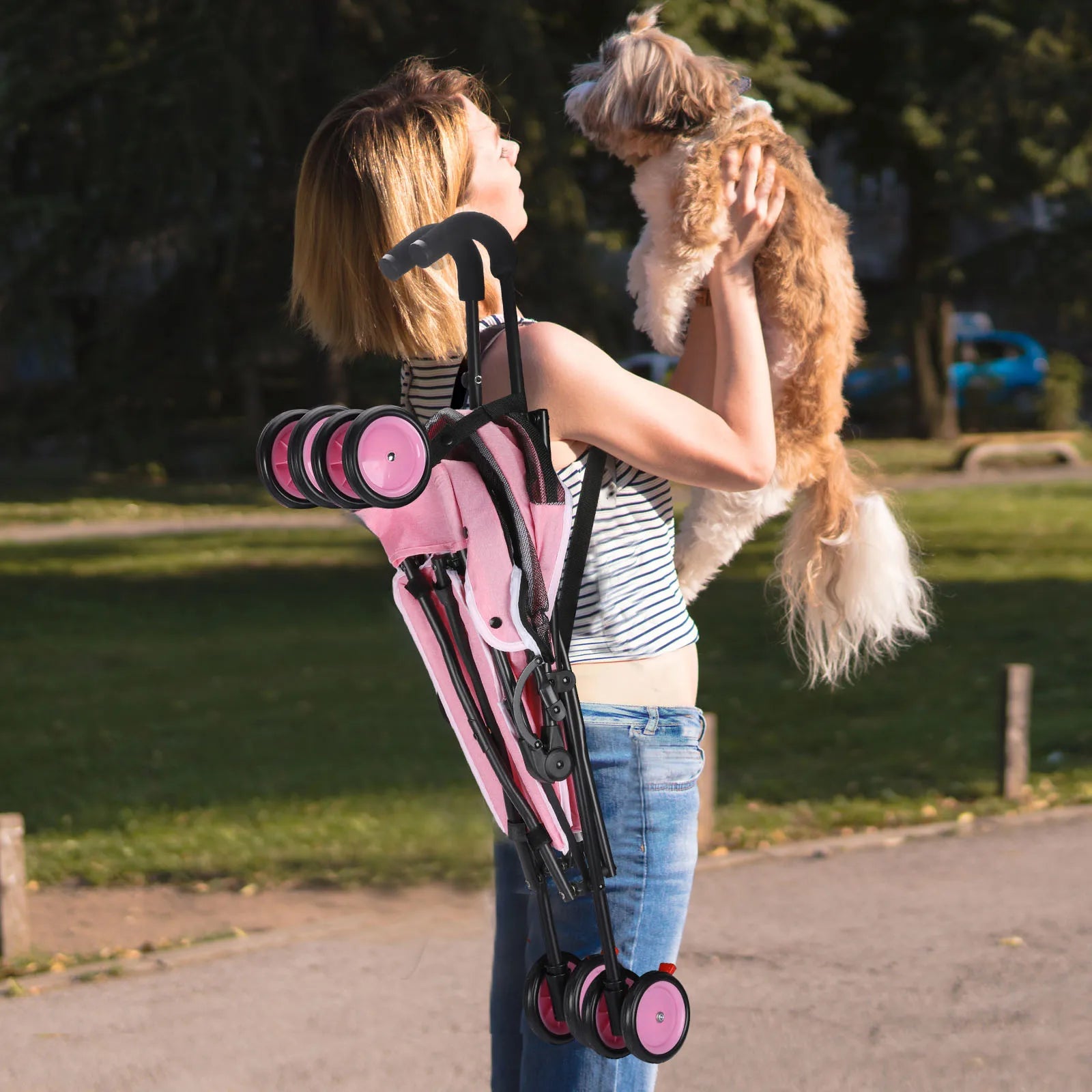 4-Wheel Pet Stroller for Dogs & Cats with Rotating Front Wheels, Brakes and Storage for Travel & Outdoor