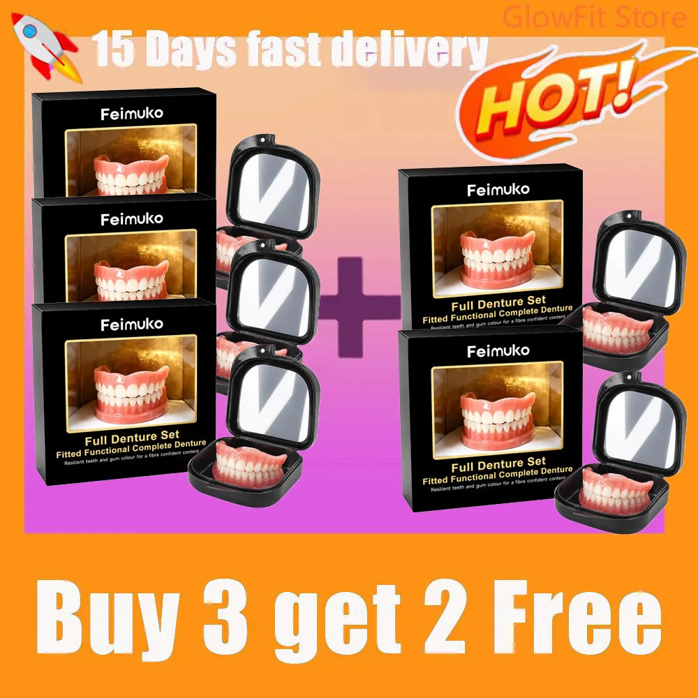 Custom Upper & Lower Full Mouth Silicone Dentures, Lifelike Natural Teeth and All-Day Comfort