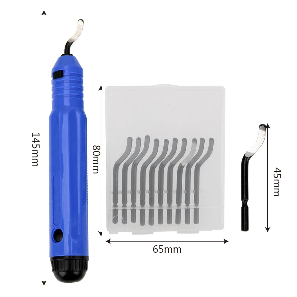 DIY Copper Tube Deburring Reamer Kit - Burr Scraper Handle with 10 HSS Blades, Trim & Ream Tool for Metal, Plastic & Wood