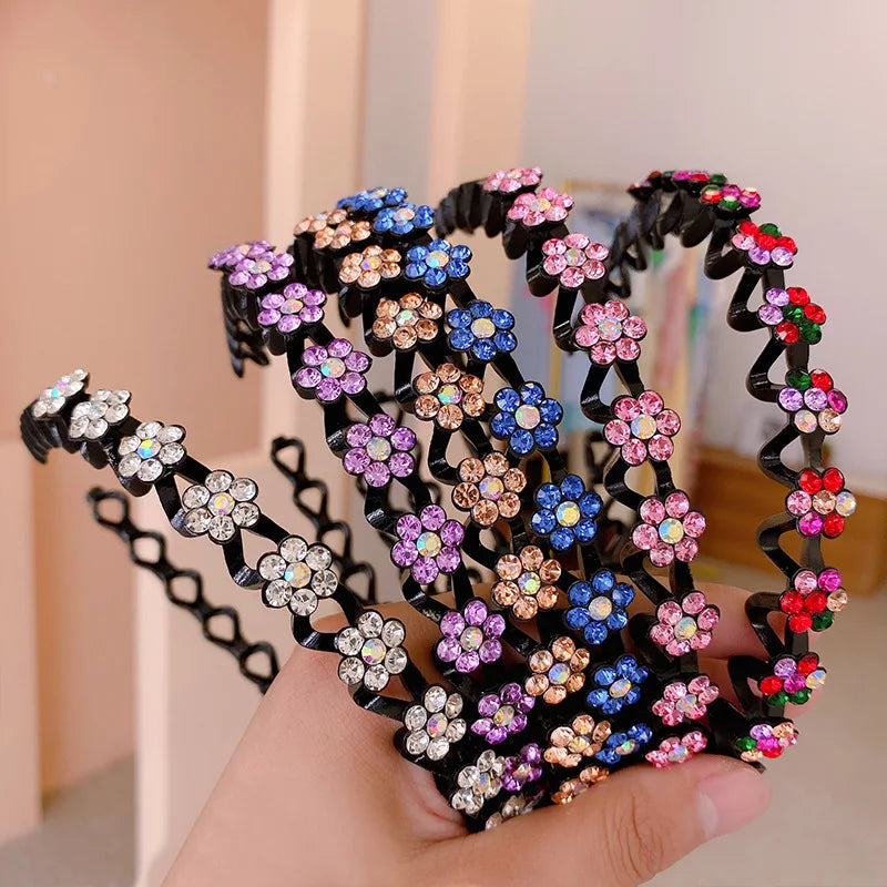 Pearl Rhinestone Non-Slip Elastic Flower Headband for Girls & Women